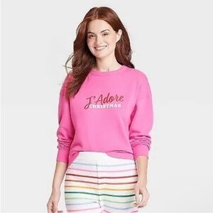 Wondershop Pink J’Adore Christmas Sweatshirt medium red white